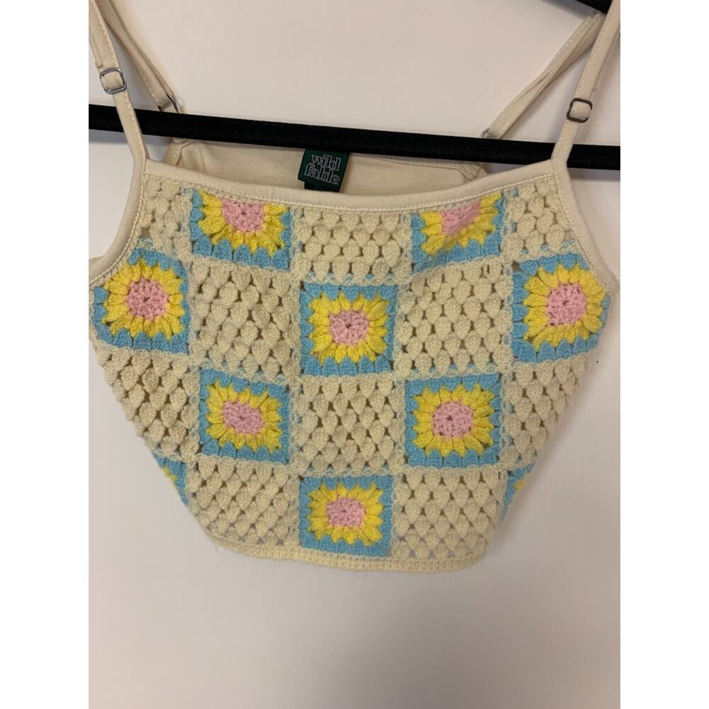 Wild Fable  Crochet Granny Squares Cropped Boho Hippie Floral Festival Tank  XS